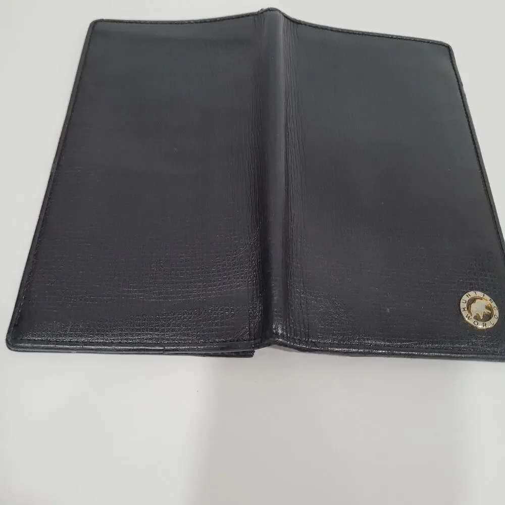 Hunting World Black Wallet Long Checkbook Card Holder Leather Bifold‎ Italian